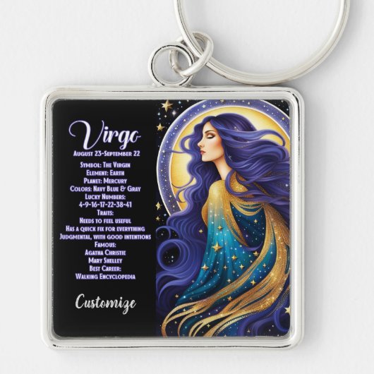 Personalisiert Jewel Galaxy Zodiac Virgo Schlüsselanhänger (Vorne)