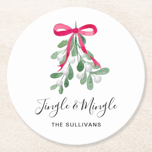 Personalisiert Jingle and MIngle Christmas Runder Pappuntersetzer (Vorderseite)