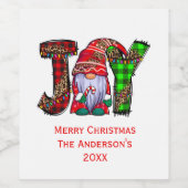 Personalisiert Joy Gnomes Frohe Weihnachten Weinetikett (Einzelnes Label)