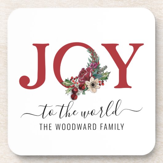 Personalisiert Joy Red White Getränkeuntersetzer (Vorderseite)