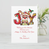 Personalisiert Joy Reindeer Weihnachtskarte Feiertagskarte (Stehend Vorderseite)