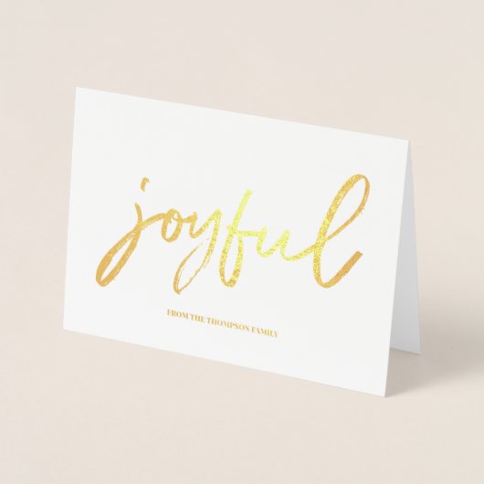 Personalisiert Joyful Script Family Foto Weihnacht Folienkarte (Vorderseite)