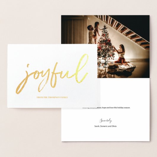 Personalisiert Joyful Script Family Foto Weihnacht Folienkarte (Anzeige)