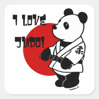 Personalisiert Judo Panda Cartoon Black Belt Squar Quadratischer Aufkleber
