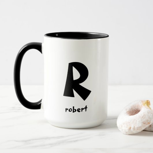 Personalisiert Jumbo Black Initial Monogam Name Tasse (Mit Donut)