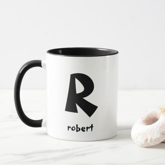 Personalisiert Jumbo Black Initial Monogam Name Tasse (Mit Donut)