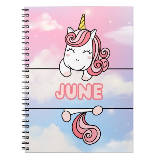 Personalisiert June Unicorn Girlie Notebook Notizblock (Vorderseite)
