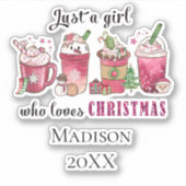 Personalisiert Just Girl Who Lieben Weihnachts Tre Aufkleber (Vorderseite)