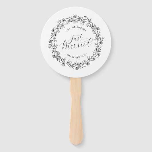 Personalisiert Just Married Floral | Handfächer (Vorderseite)