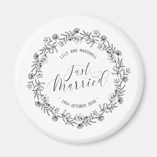 Personalisiert Just Married Floral | KÜHLSCHRANKMA Magnet (Vorne)