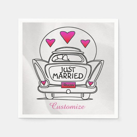 Personalisiert Just Married Honeymoon Car Napkins Serviette (Vorderseite)