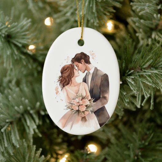 Personalisiert Just Married Wedple Art Keramik Ornament (Baum)