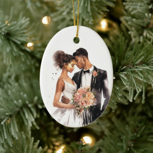 Personalisiert Just Married Wedple Keramik Ornament (Baum)