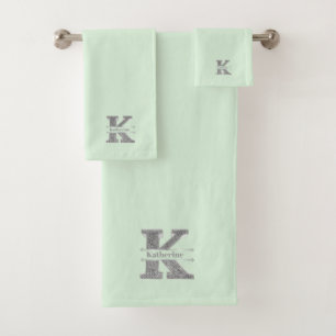 Personalisiert K Initial Silver Monogram Ihr Name Badhandtuch Set