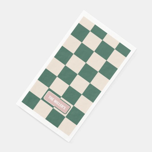 Personalisiert kariert grün und rosa serviette (Ecke)