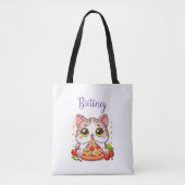 Personalisiert Kawaii Cat Eating Pizza Custom Tasche (Vorderseite)