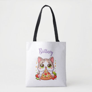 Personalisiert Kawaii Cat Eating Pizza Custom Tasche