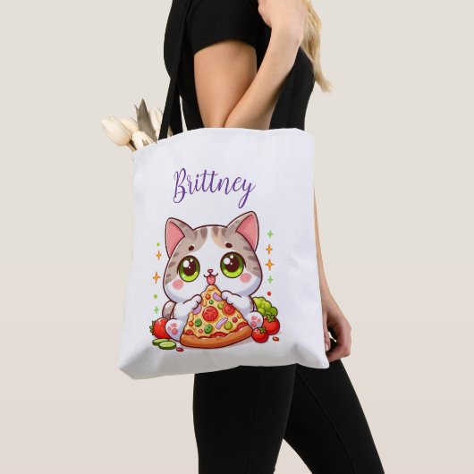 Personalisiert Kawaii Cat Eating Pizza Custom Tasche (Von Nahem)