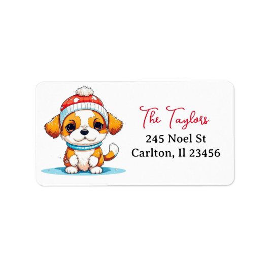 Personalisiert Kawaii Christmas Puppy Dog Adressaufkleber (Vorne)