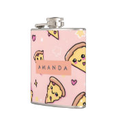 Personalisiert Kawaii Fun Pizza Slice Muster Flachmann (Links)