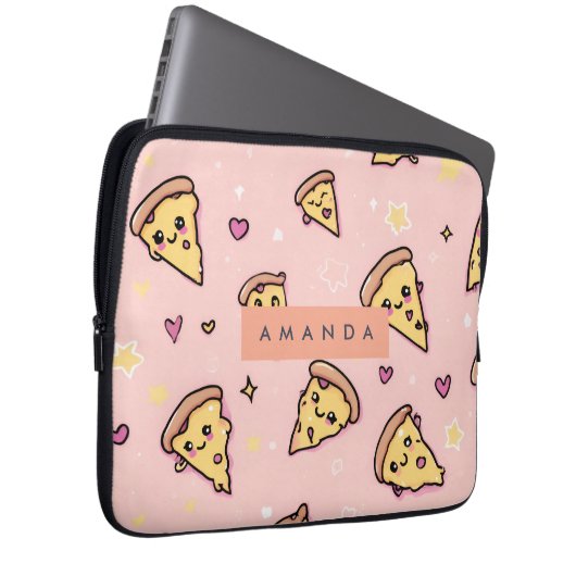 Personalisiert Kawaii Fun Pizza Slice Muster Laptopschutzhülle (Vorne Rechts)