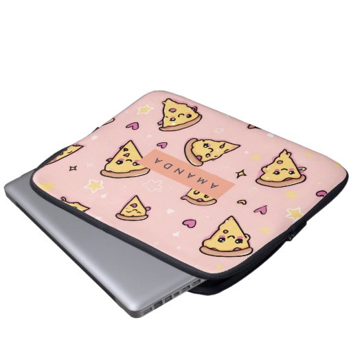 Personalisiert Kawaii Fun Pizza Slice Muster Laptopschutzhülle (Vorne Knopf)