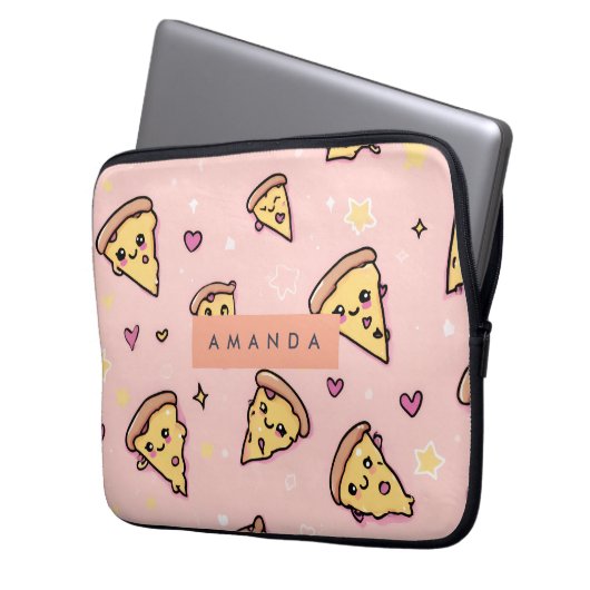 Personalisiert Kawaii Fun Pizza Slice Muster Laptopschutzhülle (Vorderseite Links)