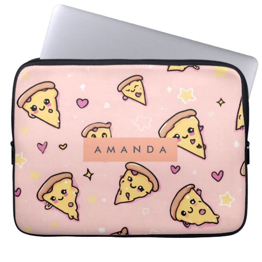 Personalisiert Kawaii Fun Pizza Slice Muster Laptopschutzhülle (Vorderseite)