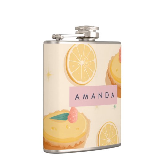 Personalisiert Kawaii Lemon Tart Pattern Flachmann (Rechts)