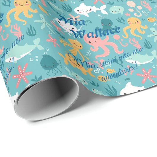 Personalisiert Kawaii Ocean Adventure Geschenke Wr Geschenkpapier (Rolleneckpunkt)
