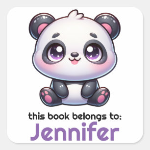 Personalisiert Kawaii Panda Buchzeichen Quadratischer Aufkleber