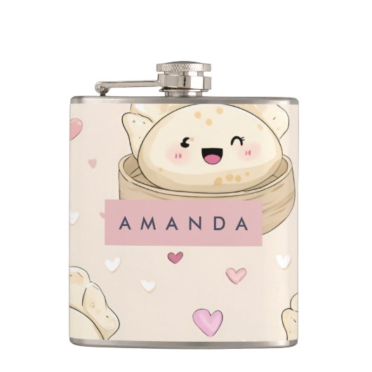 Personalisiert Kawaii Pastel Dumpling Muster Flachmann (Vorderseite)