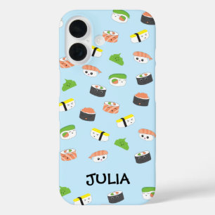 Personalisiert Kawaii, Sushi-Illustration blau nie iPhone 16 Hülle