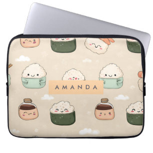 Personalisiert Kawaii Sushi Japanisches Muster Laptopschutzhülle