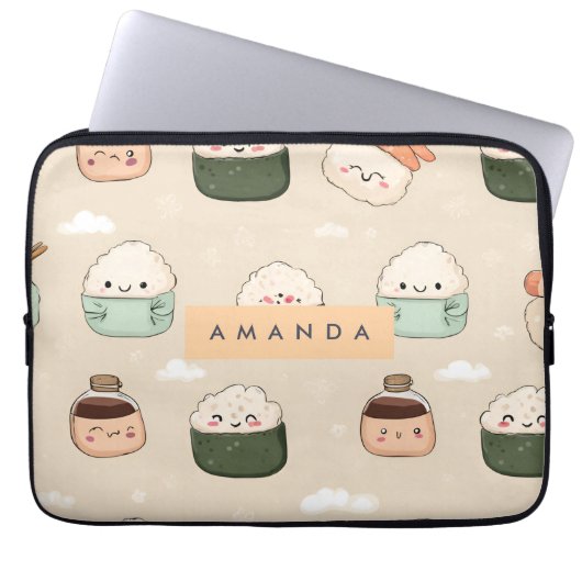 Personalisiert Kawaii Sushi Japanisches Muster Laptopschutzhülle (Vorderseite)