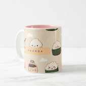 Personalisiert Kawaii Sushi Japanisches Muster Zweifarbige Tasse (Vorderseite Links)