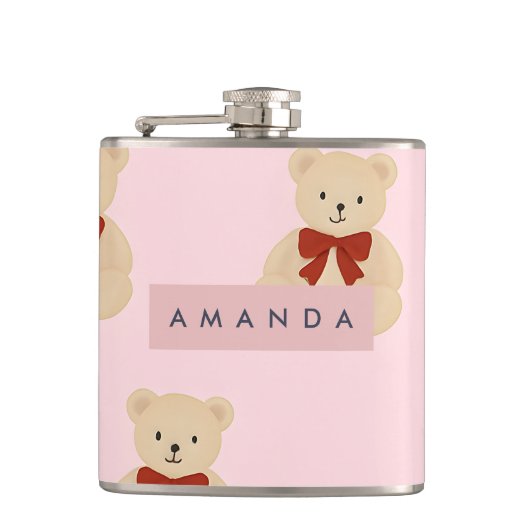 Personalisiert Kawaii Teddy Bear Pattern Flachmann (Vorderseite)