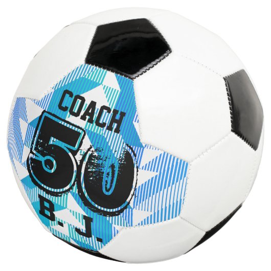 Personalisiert Keepake Aquamarine blaue Streifen Fußball (Dreiviertel)