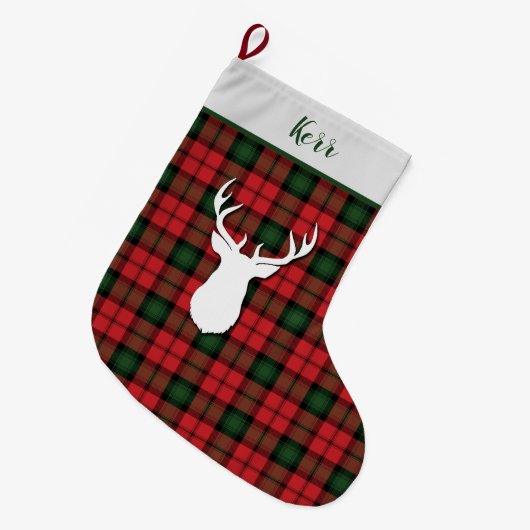 Personalisiert Kerr Tartan Green Red Kariert Großer Weihnachtsstrumpf (Vorderansicht (hängend))