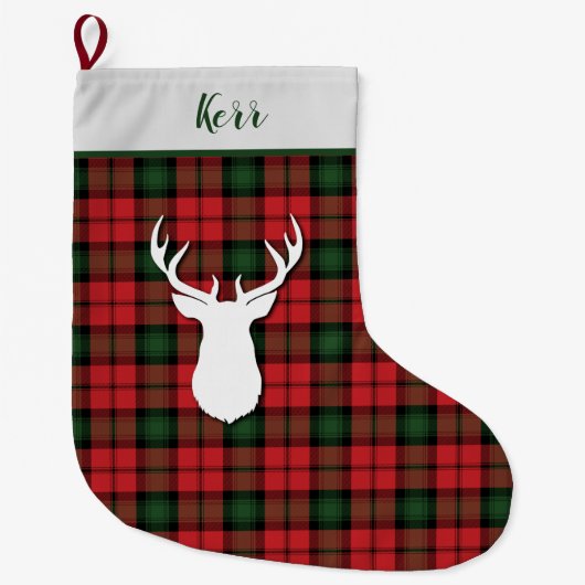 Personalisiert Kerr Tartan Green Red Kariert Großer Weihnachtsstrumpf (Vorderseite)