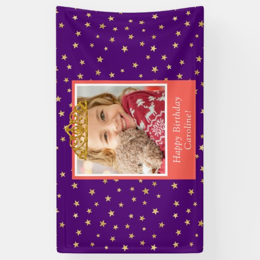 Personalisiert Kid Foto Happy Birthday Gold Crown Banner (Vertikal)