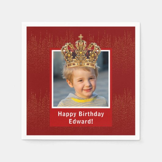 Personalisiert Kid Foto Happy Birthday King Crown Serviette (Vorderseite)