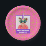 Personalisiert Kid Foto Happy Birthday Unicorn Pappteller<br><div class="desc">Feiern Sie den besonderen Tag Ihres Kleinen stilvoll mit dieser festlichen rosa Papiertafel, die ein lustiges Foto mit einem lila Einhornhorn bietet. Im Hintergrund sind die hübschen goldenen Glitzer-Herzen. Personalisieren Sie dieses helle Design mit einem Foto Ihres Geburtstagsjungen oder -mädchens. Fügen Sie eine besondere Touch mit einem personalisierten Gruß hinzu,...</div>