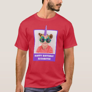 Personalisiert Kid Foto Happy Birthday Unicorn T-Shirt
