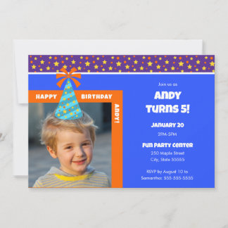 Personalisiert Kid Foto Happy Birthday w/ Blue Hat Einladung