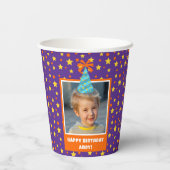 Personalisiert Kid Foto Happy Birthday w/ Blue Hat Pappbecher (Rückseite)