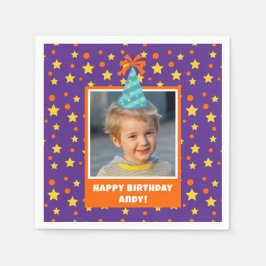 Personalisiert Kid Foto Happy Birthday w/ Blue Hat Serviette