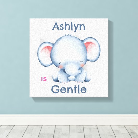 Personalisiert Kids Affirmation Deko | Blauer Elef (Insitu (Holzboden))