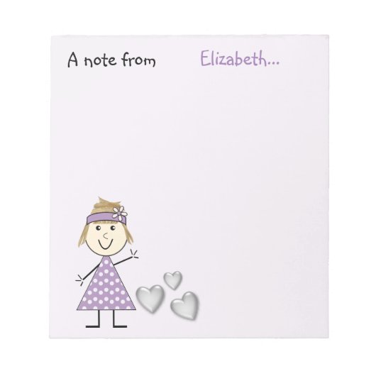 Personalisiert Kids Blonstick Mädchen lila Notizblock (Vorderseite)