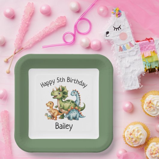 Personalisiert Kids Dinosaurier Geburtstag Pappteller (Party)